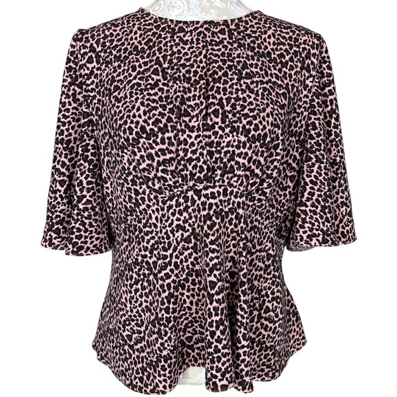 AX Paris Pink Leopard Print Peplum Top Flared Sleeve Size 16 - Picture 1 of 12